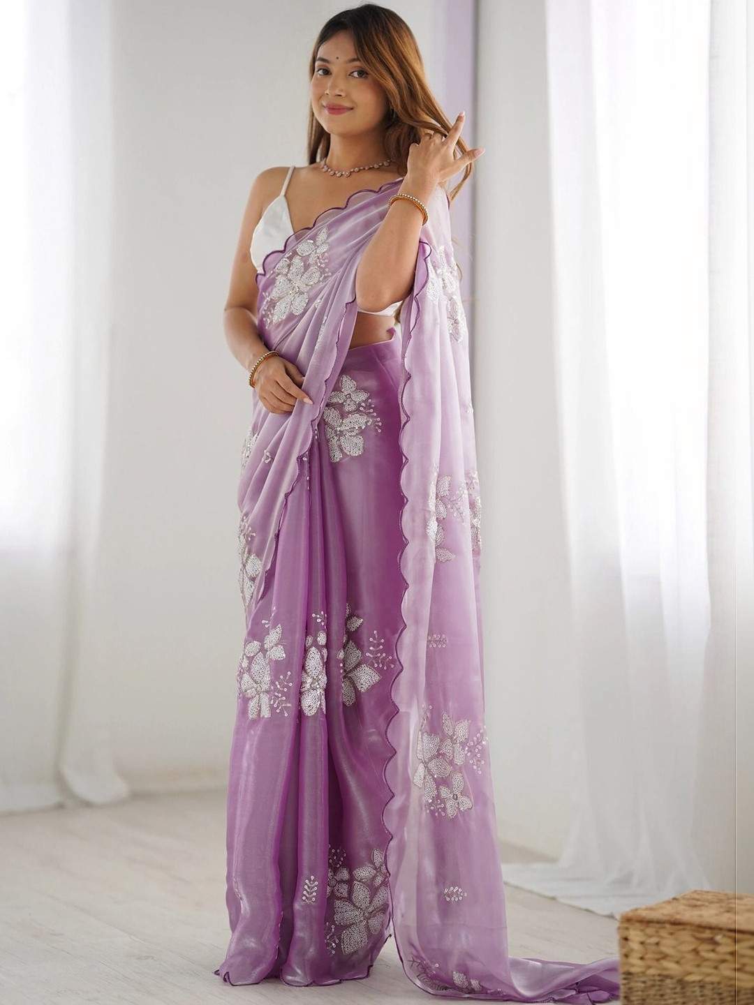 Bootique Floral Embroidered Silk Blend Saree