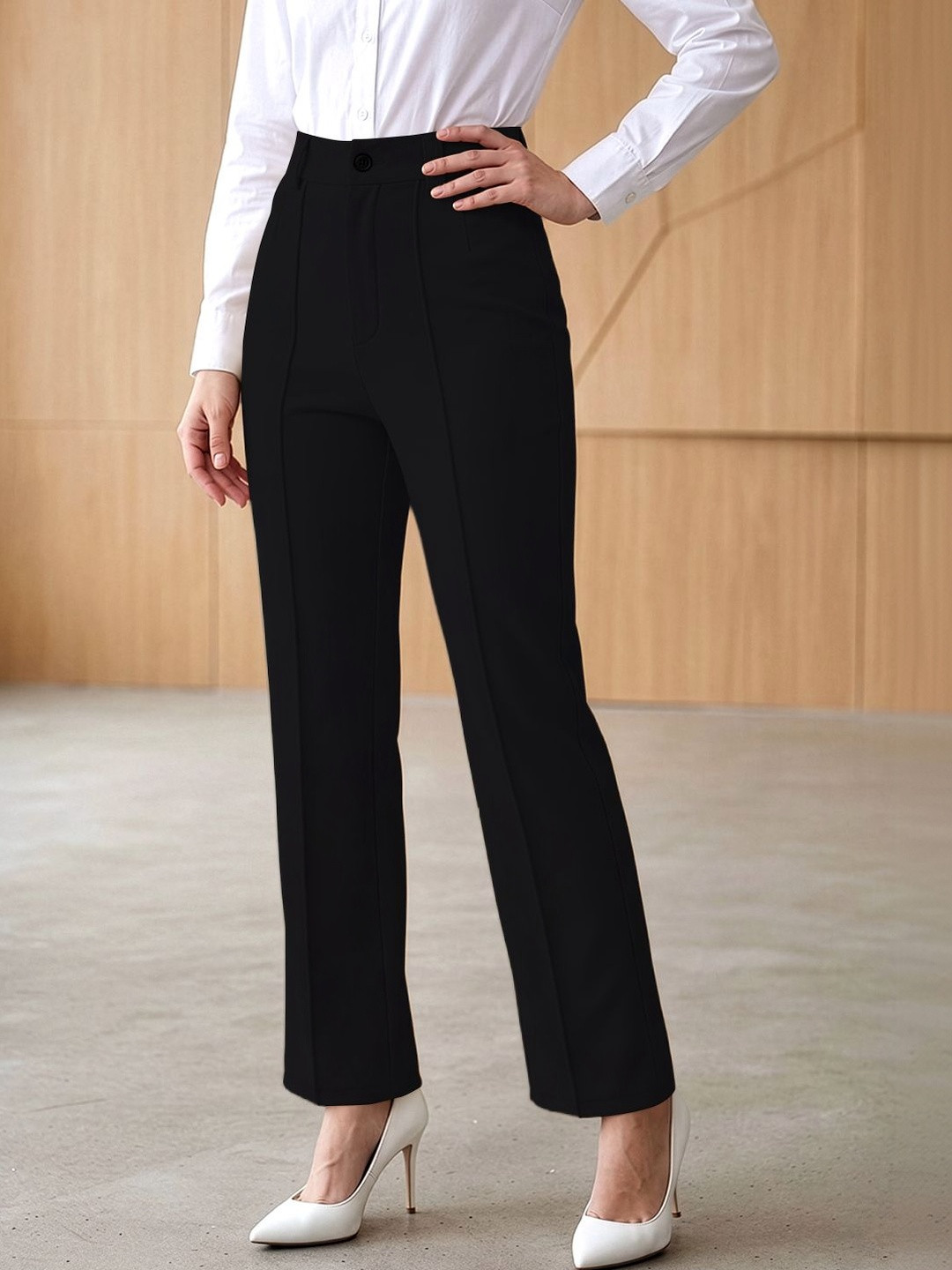 Dream Beauty Fashion Women Straight Fit High-Rise Trousers