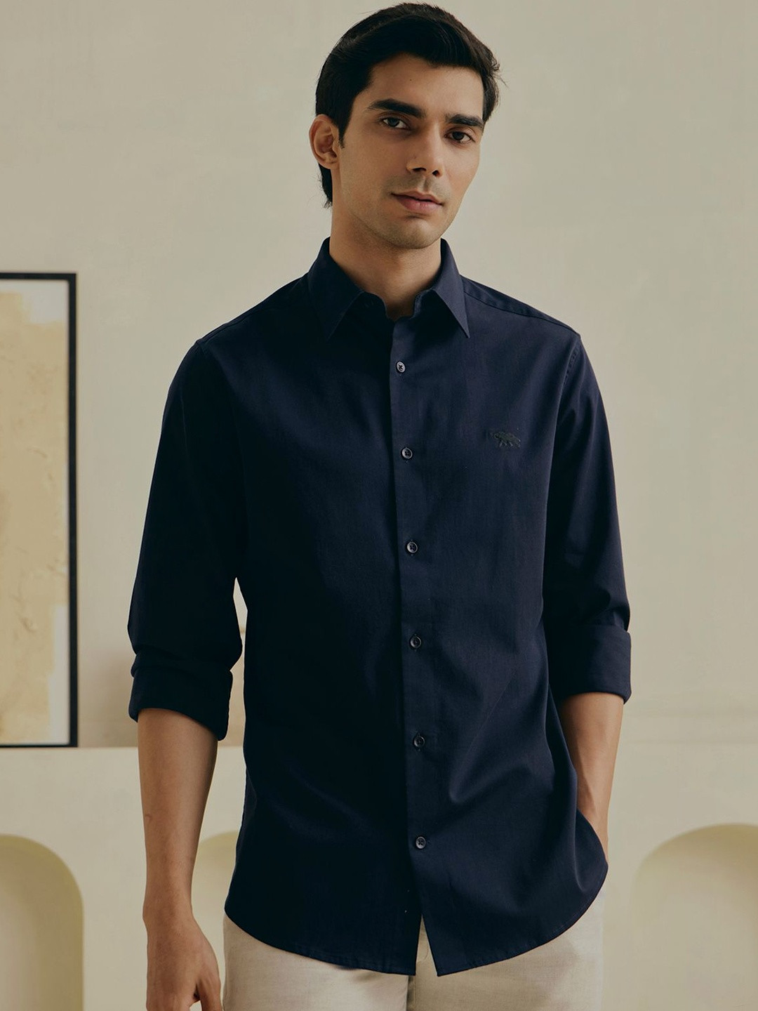 Andamen Men Cotton Stretch Embroidered Slim Fit Shirt