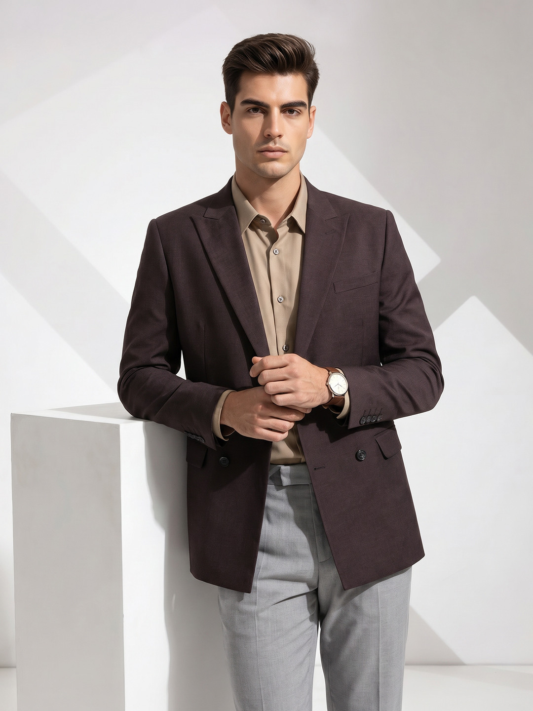 INVICTUS Double-Breasted Peaked Lapel Formal Blazer