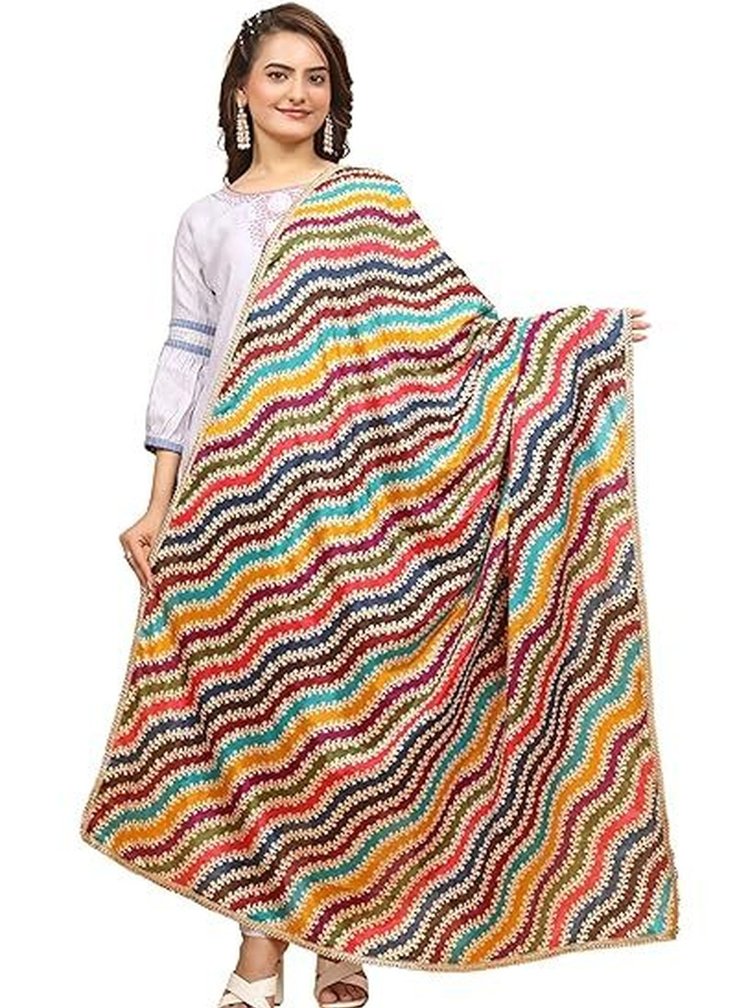 LA FEMINAE Embroidered Art Silk Dupatta