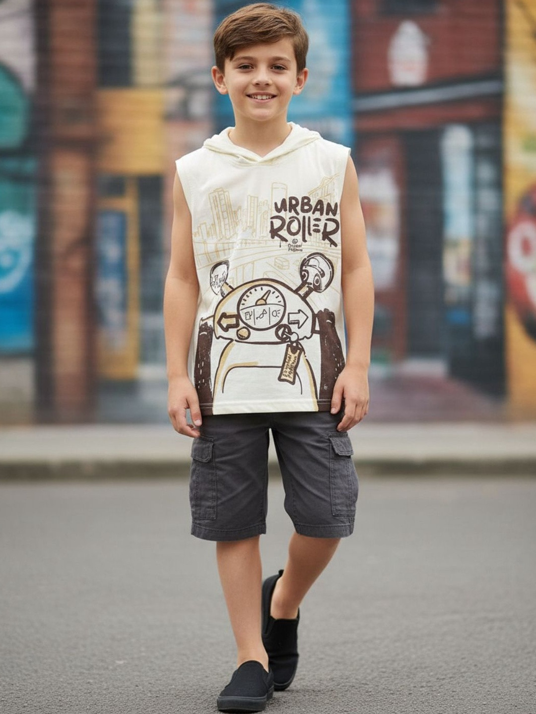 V-Mart Boys Printed Hooded T-shirt
