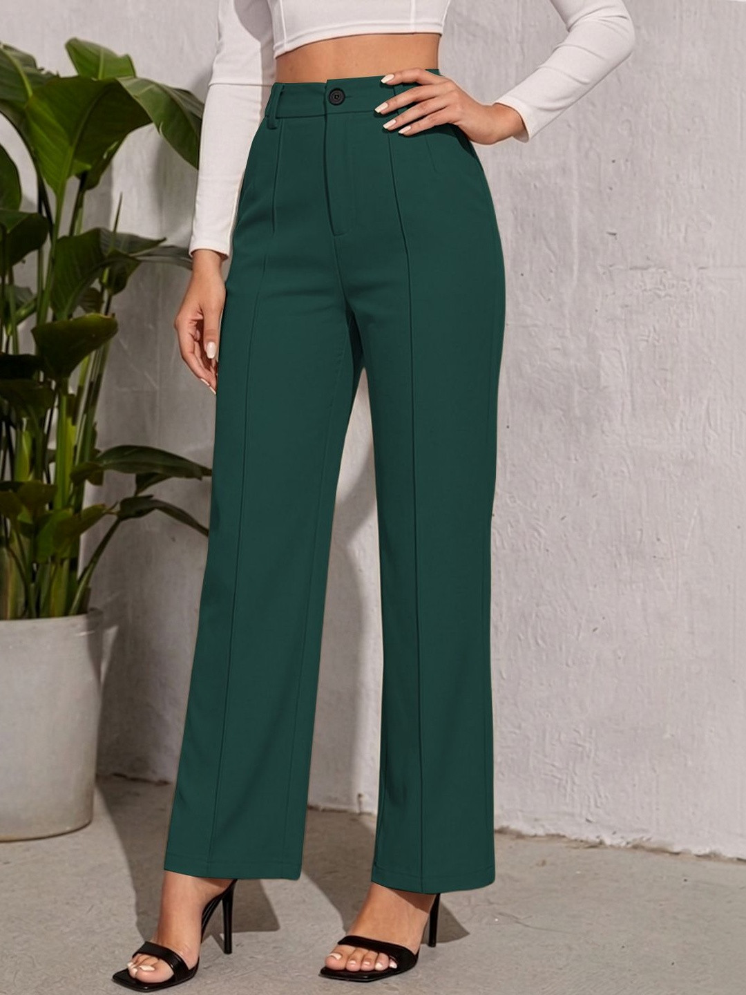 Dream Beauty Fashion Women Straight Fit High-Rise Trousers