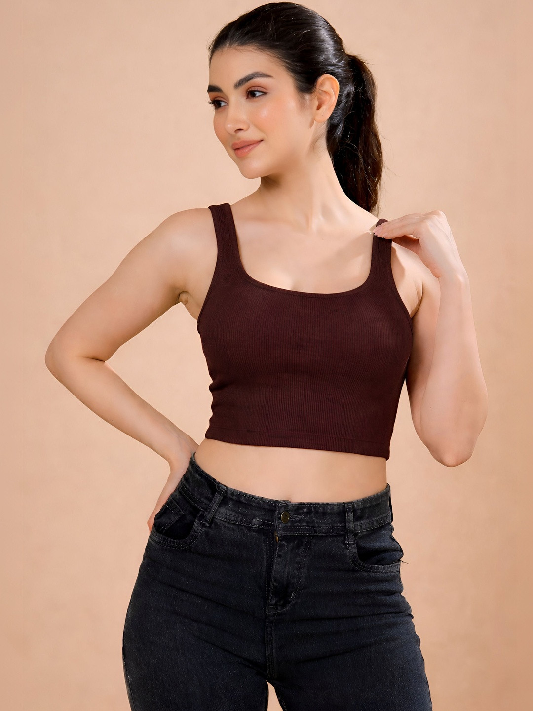 Metronaut Womens Cotton Ribbed Tank Crop Top