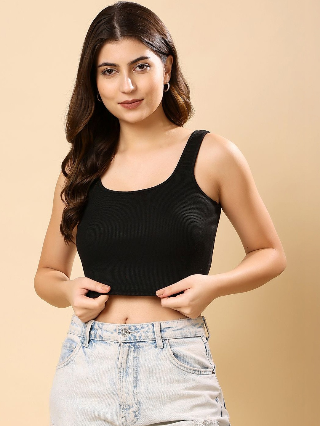Metronaut Womens Cotton Ribbed Tank Crop Top