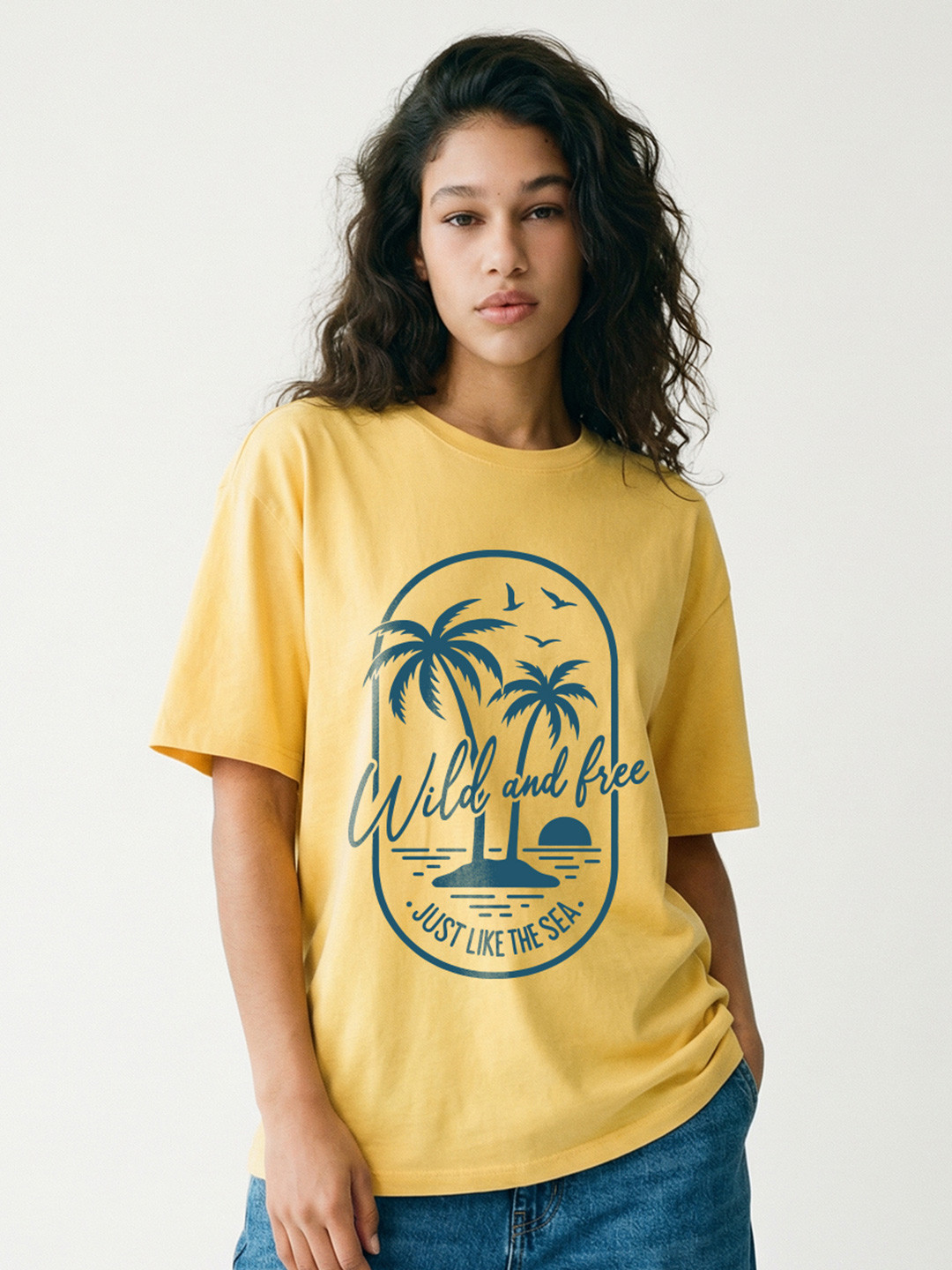 Crazymonk Women Graphic Printed Round Neck Cotton Oversized T-shirt