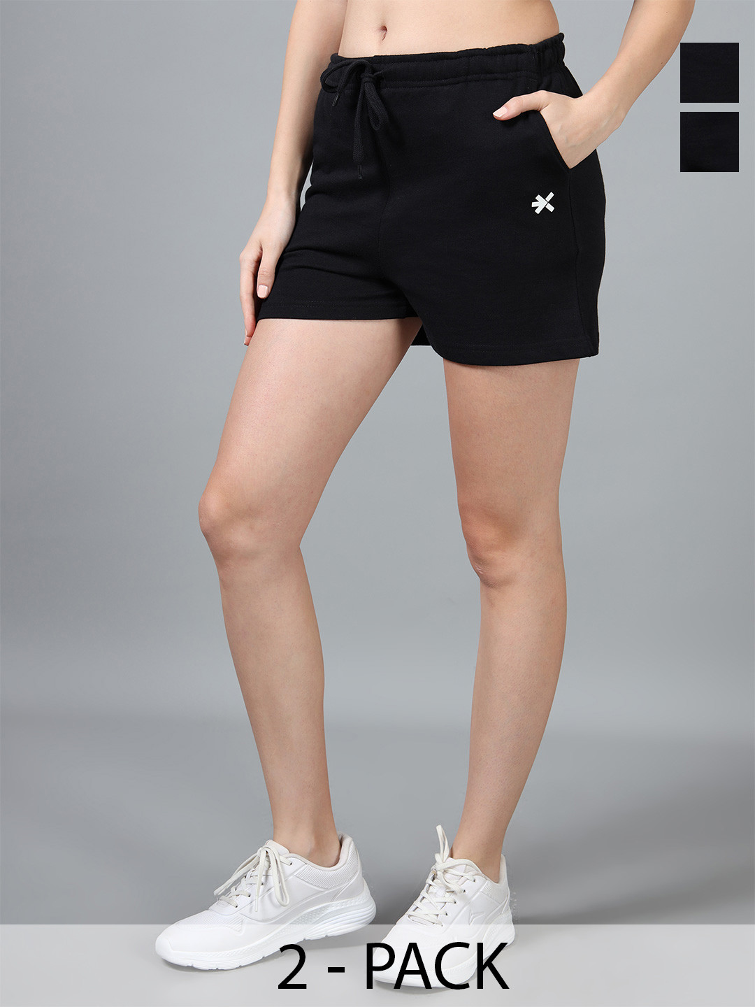 HRX by Hrithik Roshan Women Set Of 2 Cotton Mid-Rise Solid Shorts