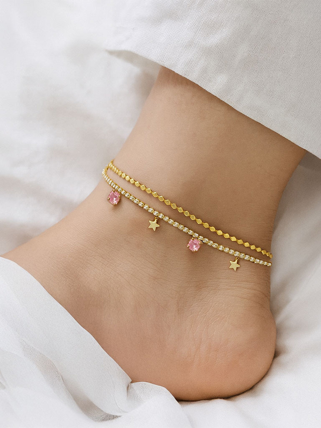 Amalfa Women Golden Star Double-Strand Anklet
