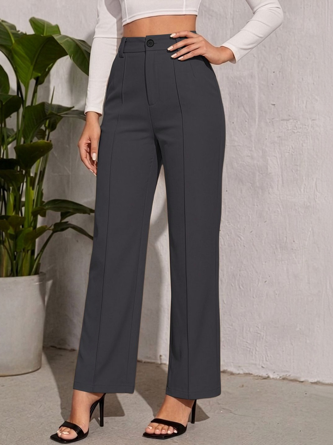 Navyankaa Women Straight Fit High-Rise Trousers