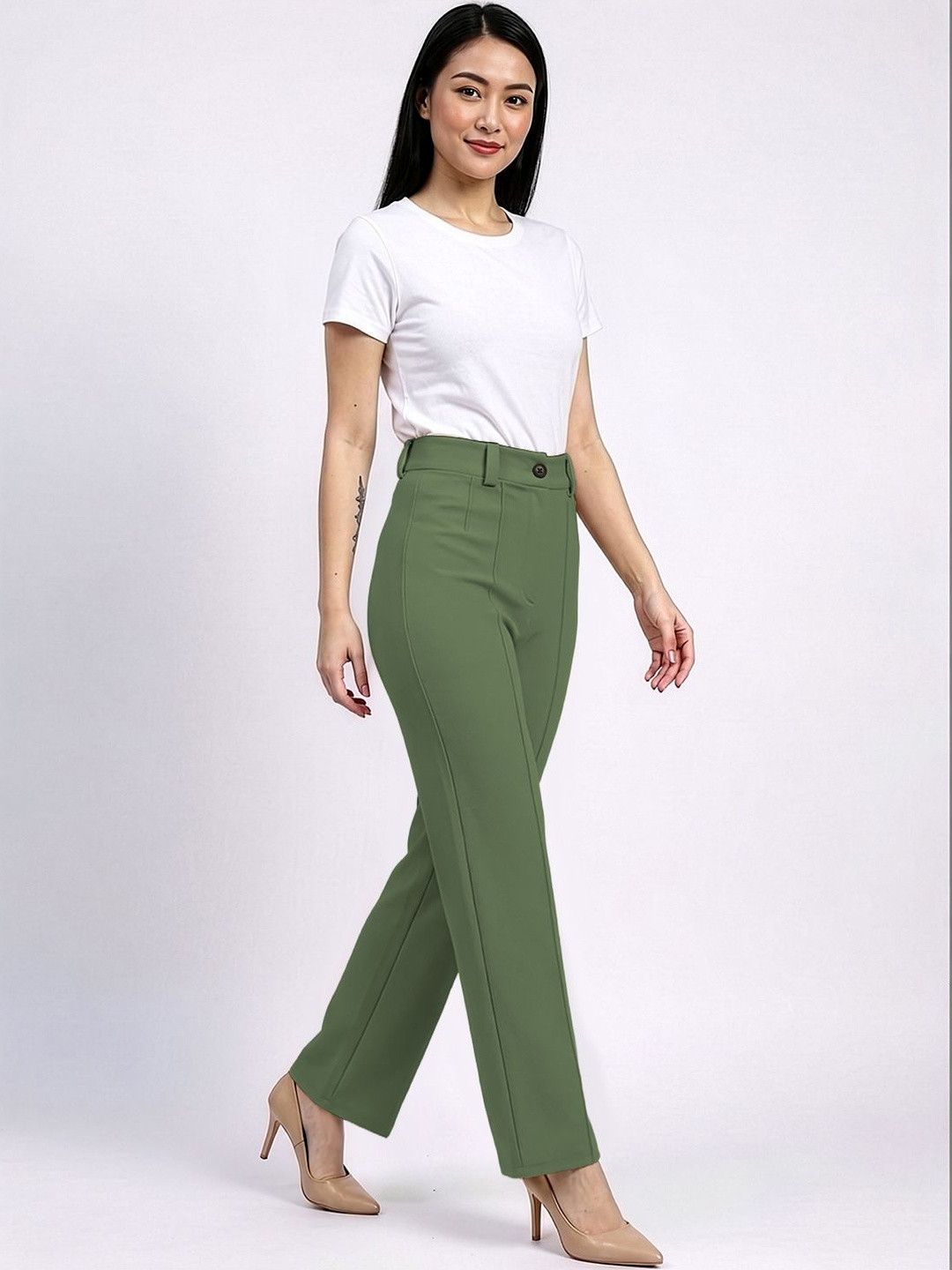 Dream Beauty Fashion Women Straight Fit High-Rise Trousers