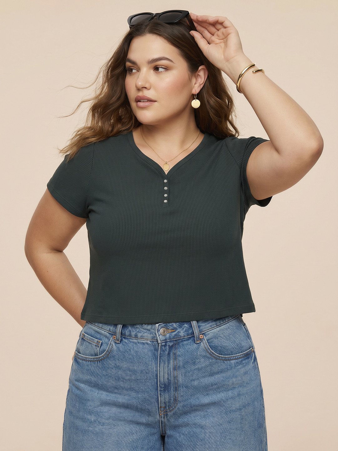 Sztori Plus Size Ribbed Casual Top