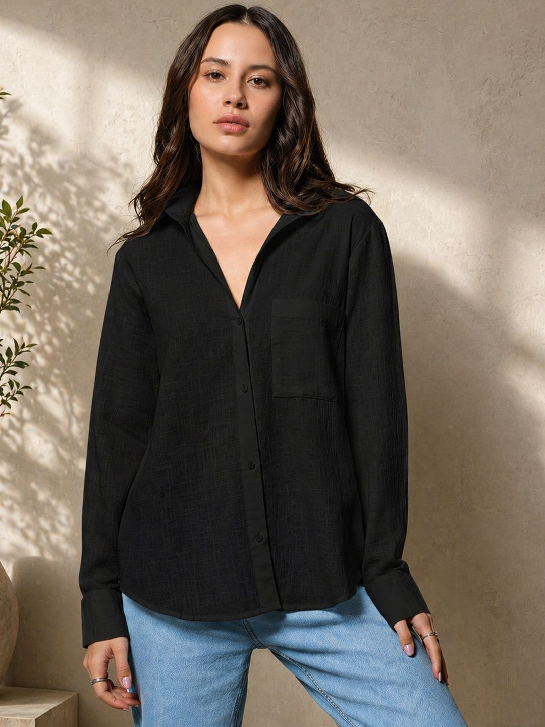 Zyla Women Relaxed Semi Sheer Casual Shirt