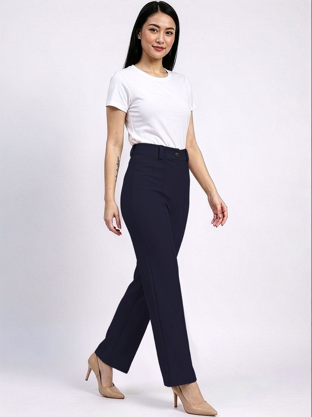 Dream Beauty Fashion Women Straight Fit High-Rise Trousers