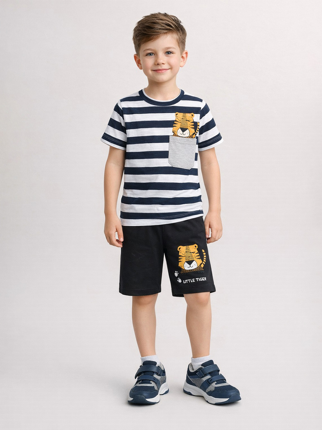 Lazy Shark Boys Multicoloured Printed Cotton Blend T-shirt with Shorts Clothing set