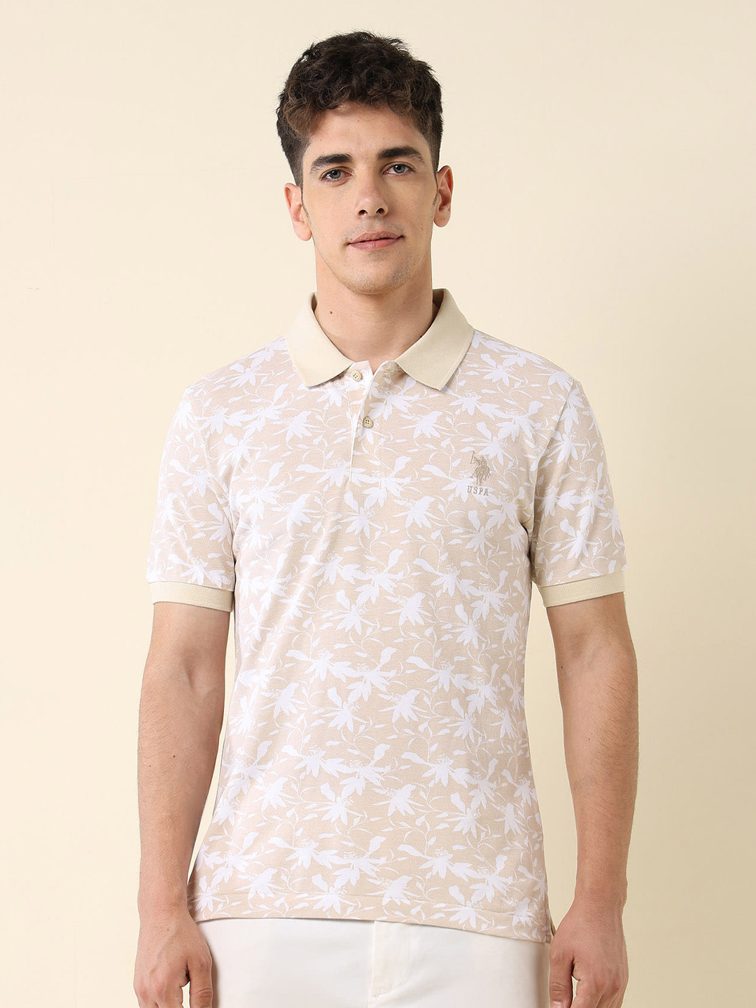 U.S. Polo Assn. Floral Printed Polo Collar Pure Cotton Slim Fit T-shirt