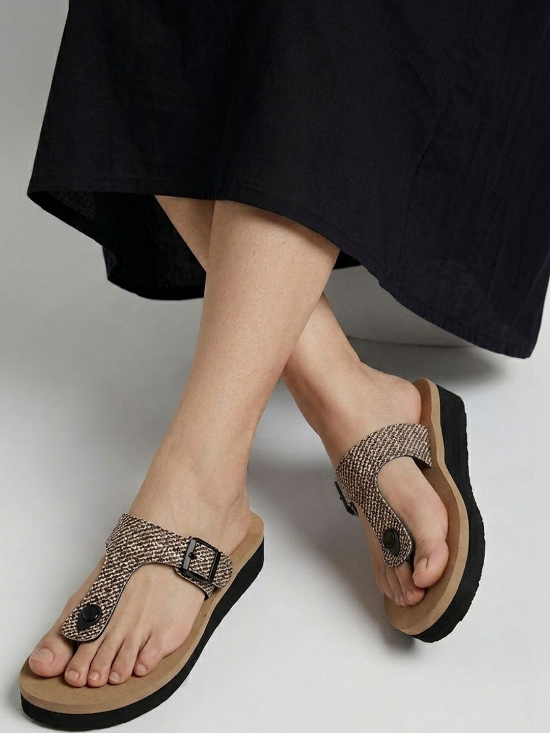 TRIKSY Women Open Toe Flats with Buckles