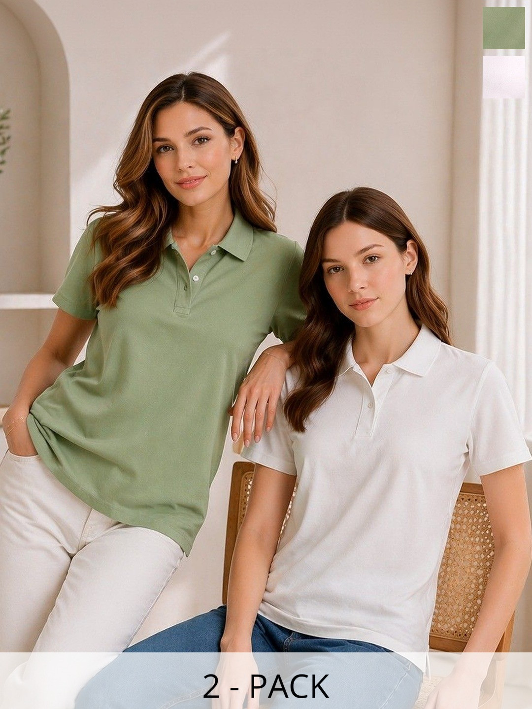 Adyavastram Women 2 Polo Collar T-shirt