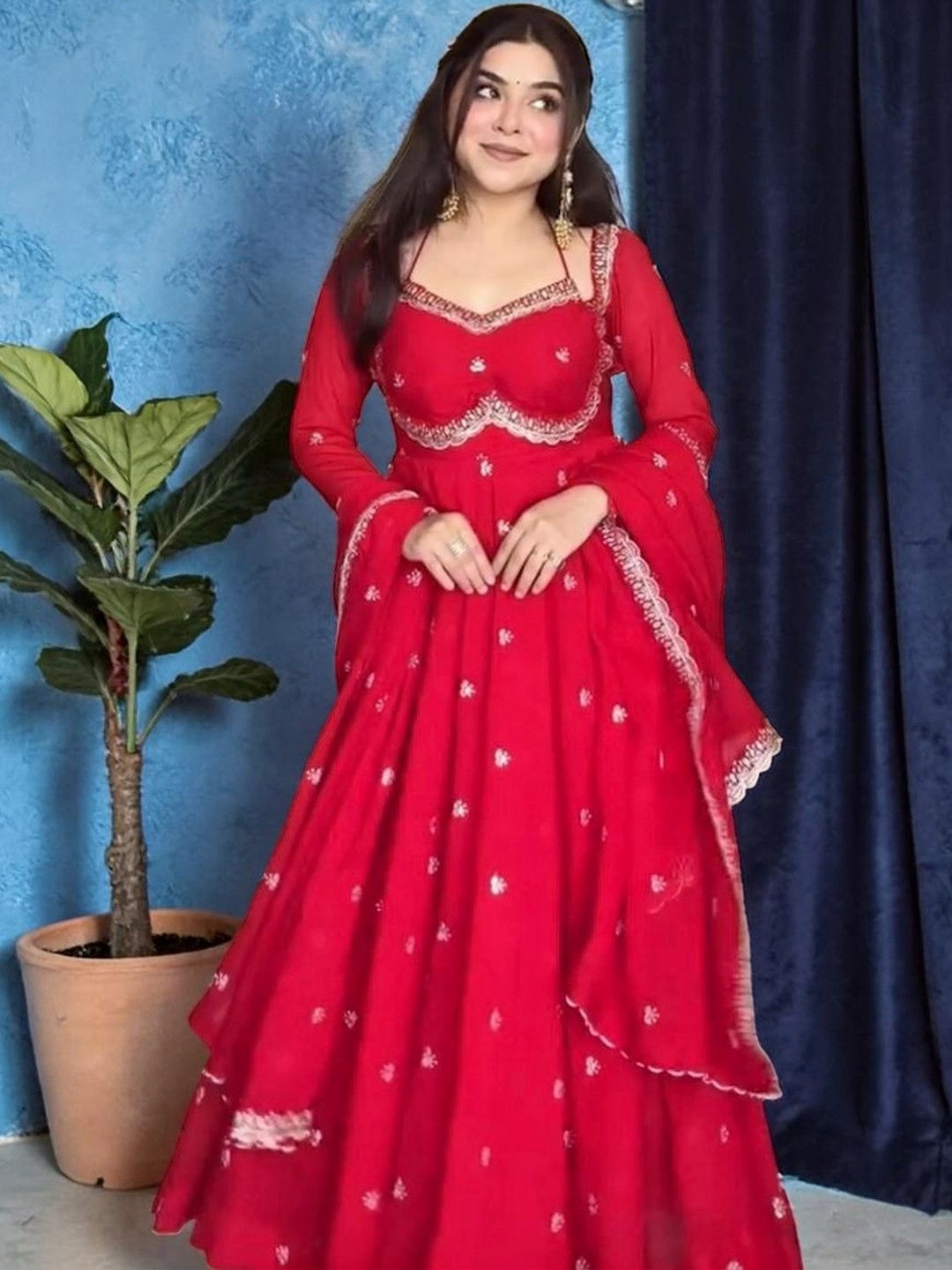 Sangria Embroidered Scoop Neck Kurta Sets