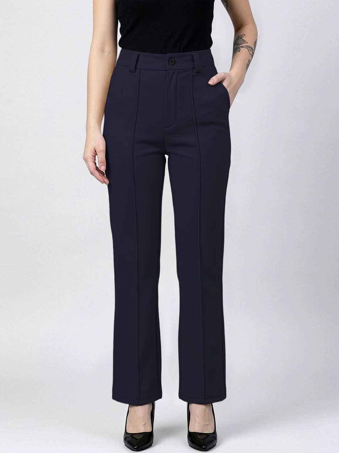 Dream Beauty Fashion Women Straight Fit High-Rise Trousers