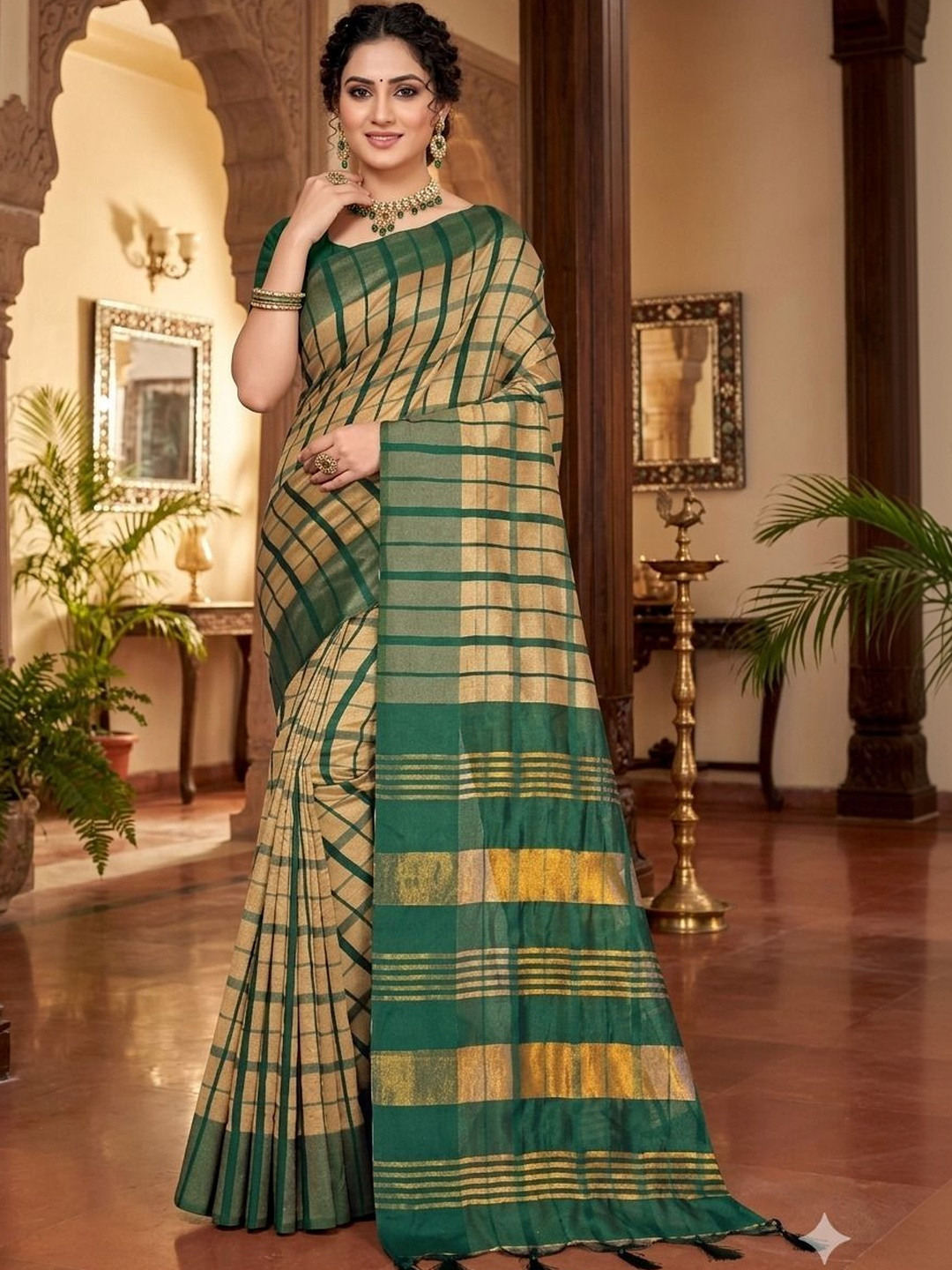 PRIYANSH CREATION Checked Silk Cotton Handloom Uppada Saree