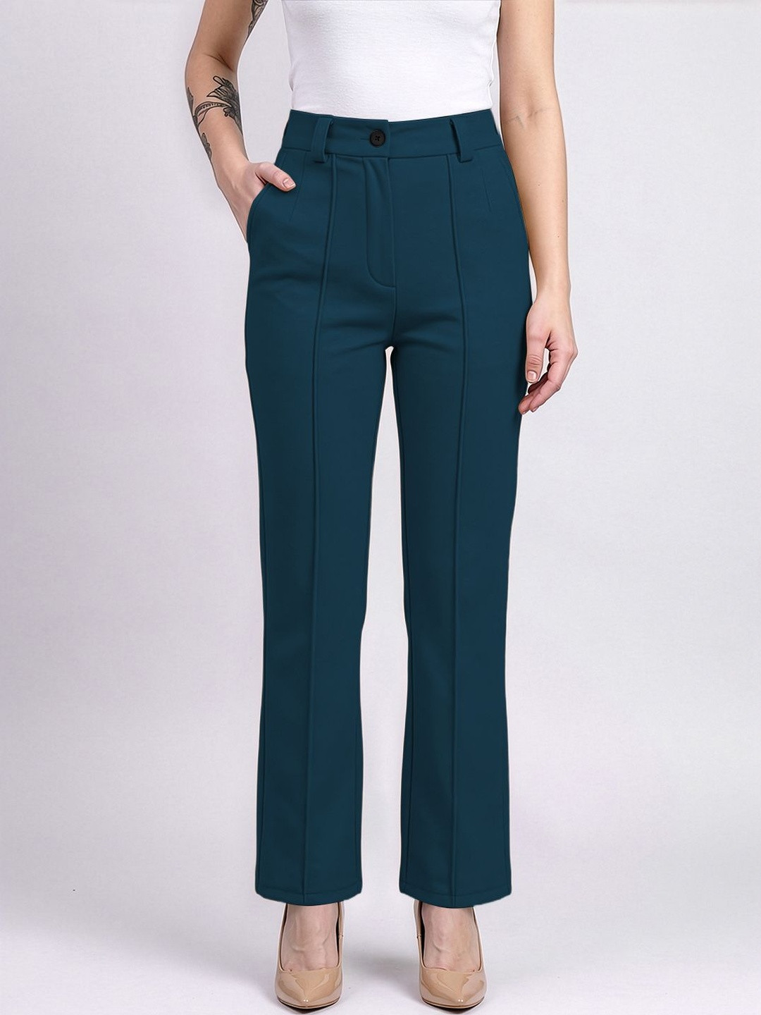 Dream Beauty Fashion Women Straight Fit High-Rise Trousers