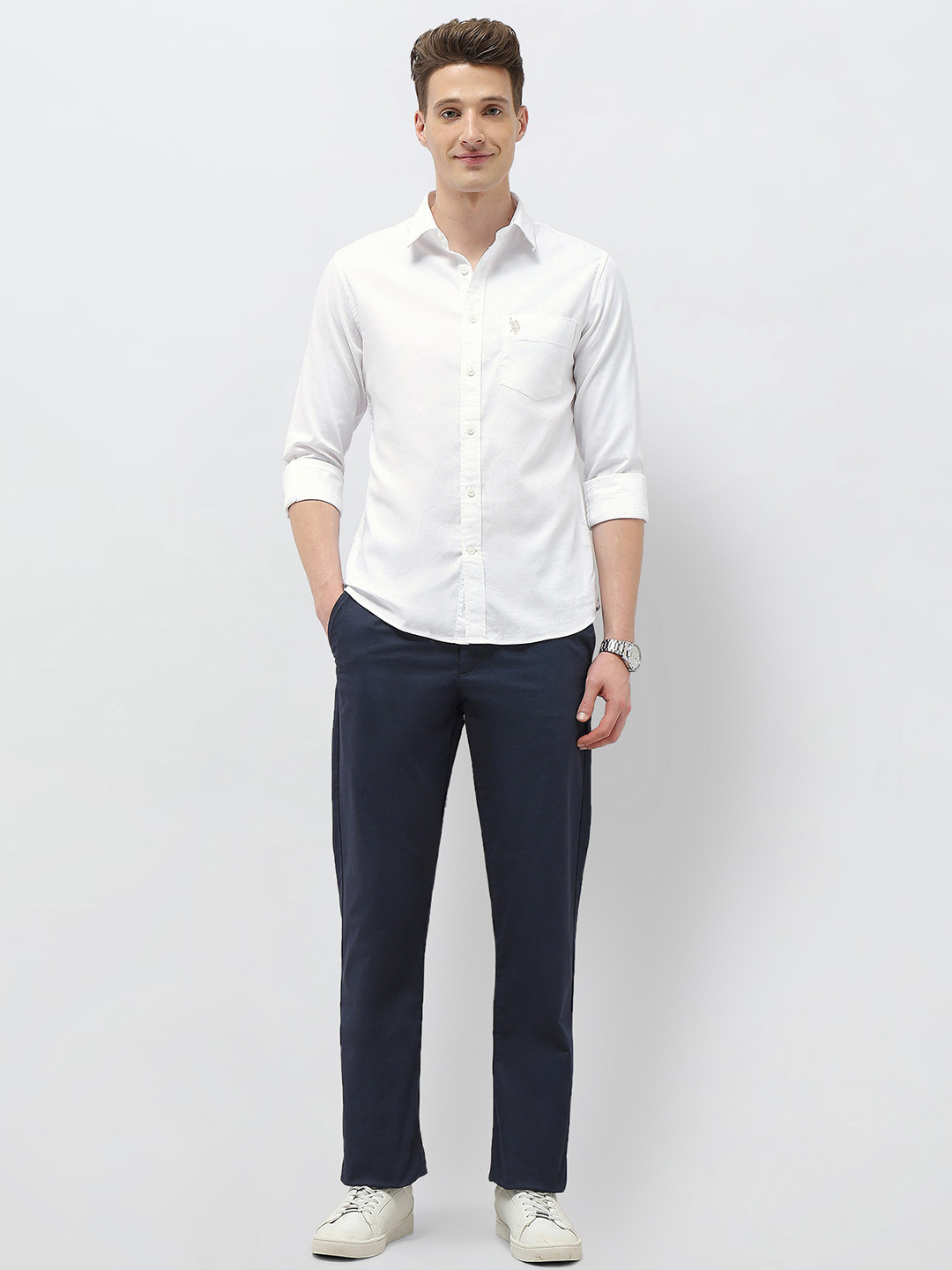 U.S. Polo Assn.Solid Regular Fit Dobby Pure Cotton Shirt