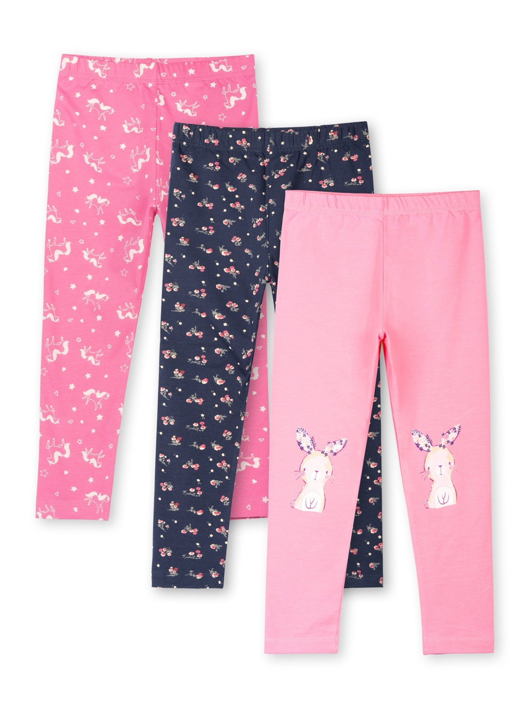 ariel Girls Pack of 3 Cotton Printed Ankle Length Leggings
