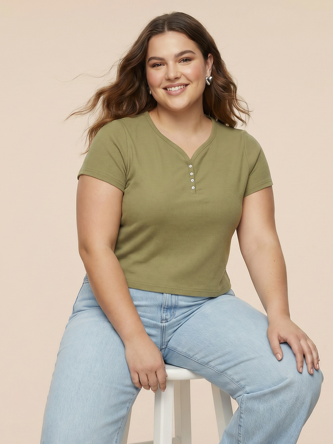 Sztori Plus Size Ribbed Casual Top