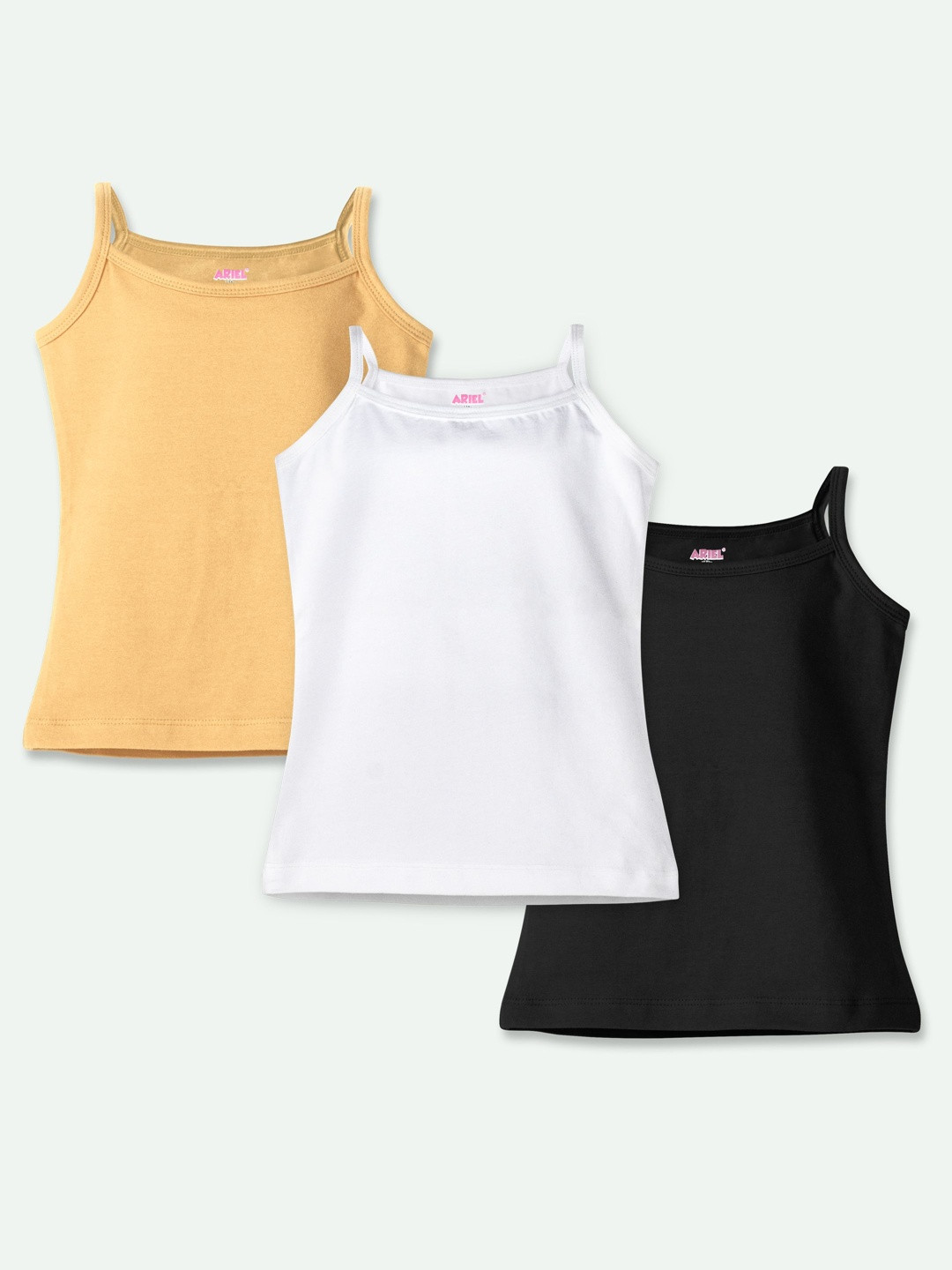 ariel Girls Pack Of 3 Round Neck Non Padded Camisoles