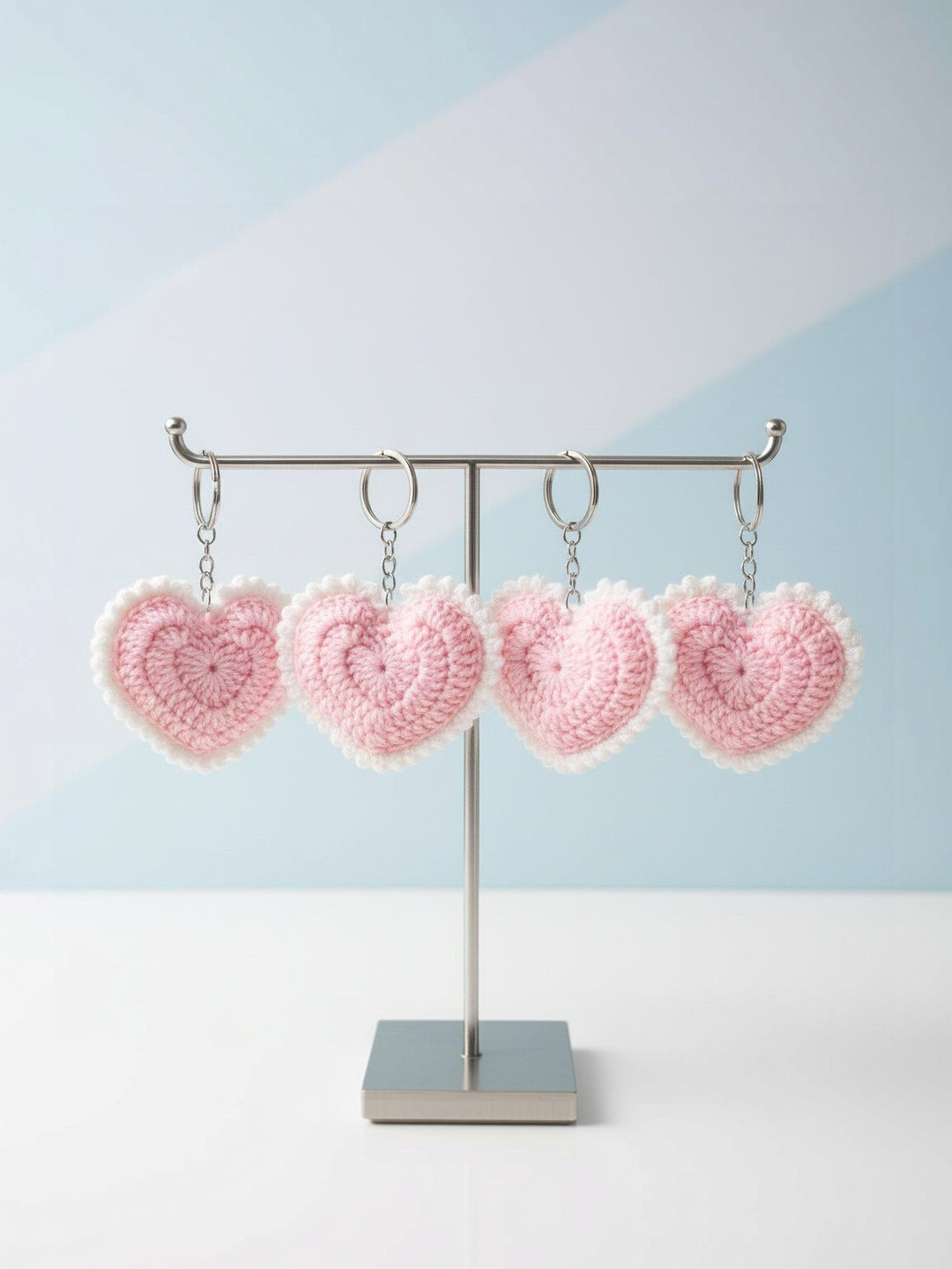Qrixloom Set Of 4 Crochet Heart Design Keychains