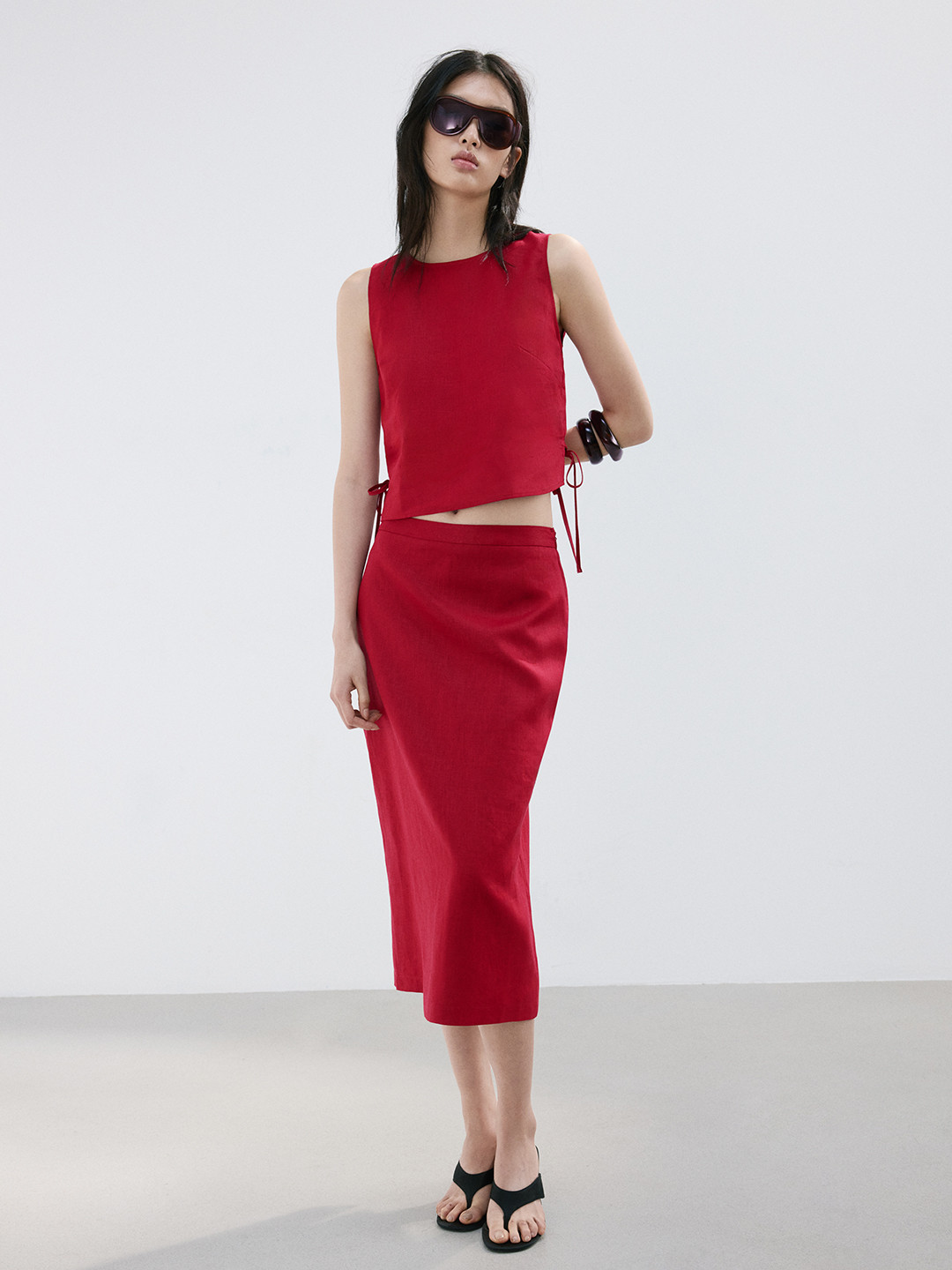 MANGO Pure Linen Tie-Up Detail Sleeveless Top