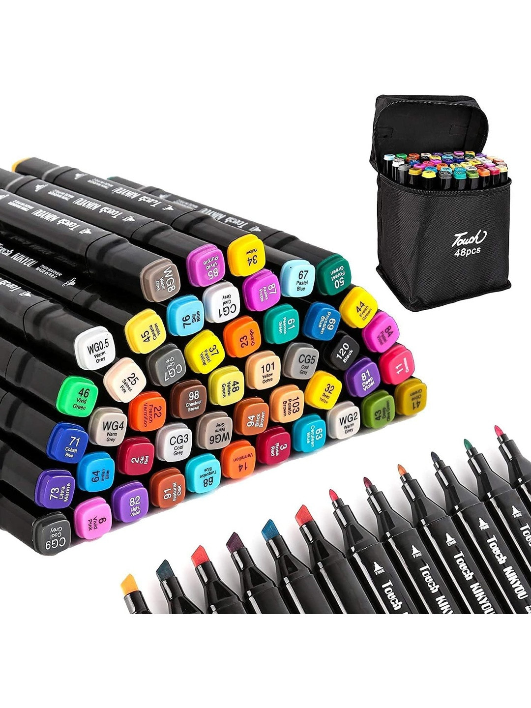 PIPALIYA 48Pcs BPA Free Dual Tip Marker Pen Set With Carry Case