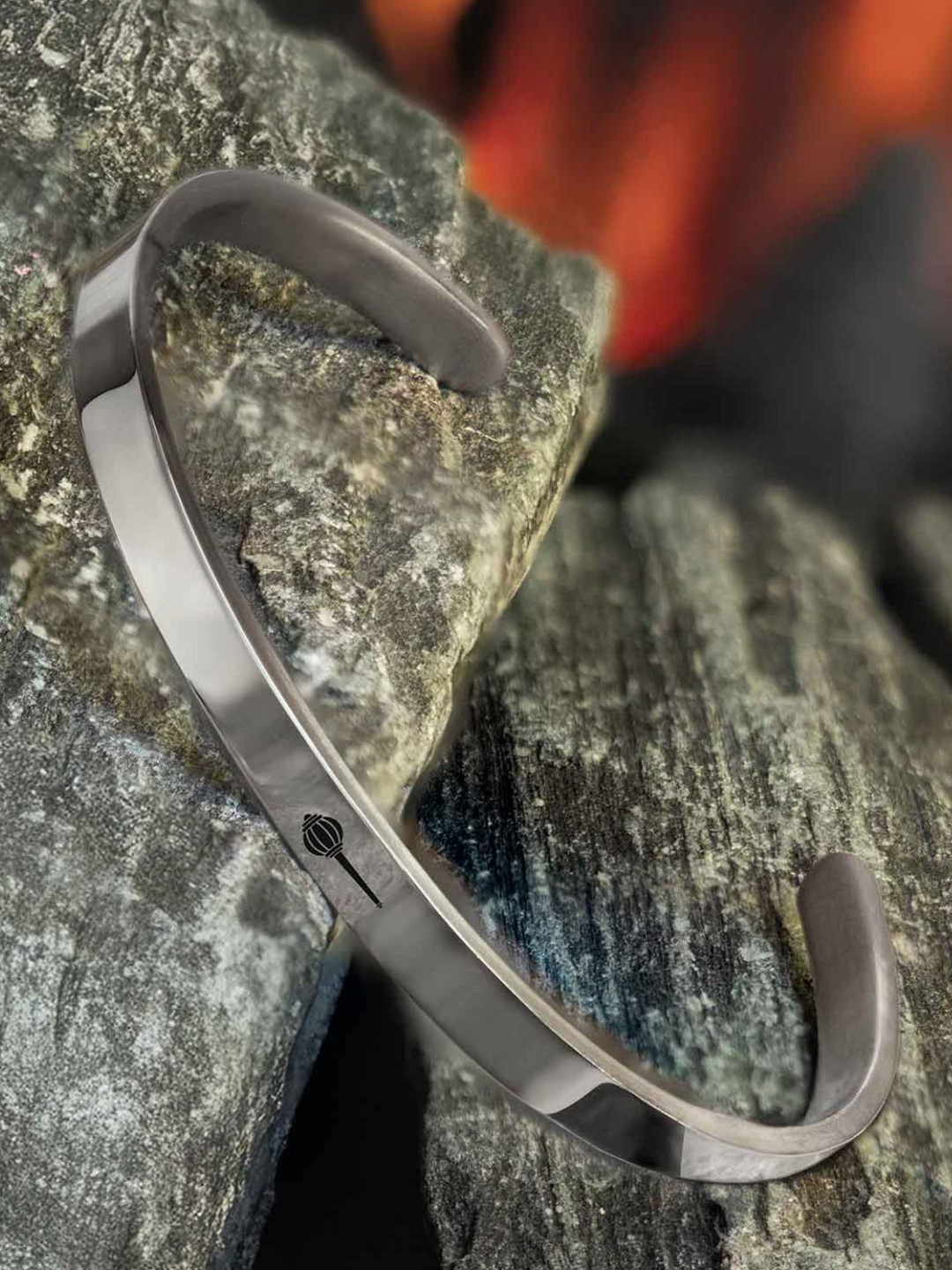 Mesmerize Hanuman Gada Silver Gloss Cuff Adjustable Bracelet