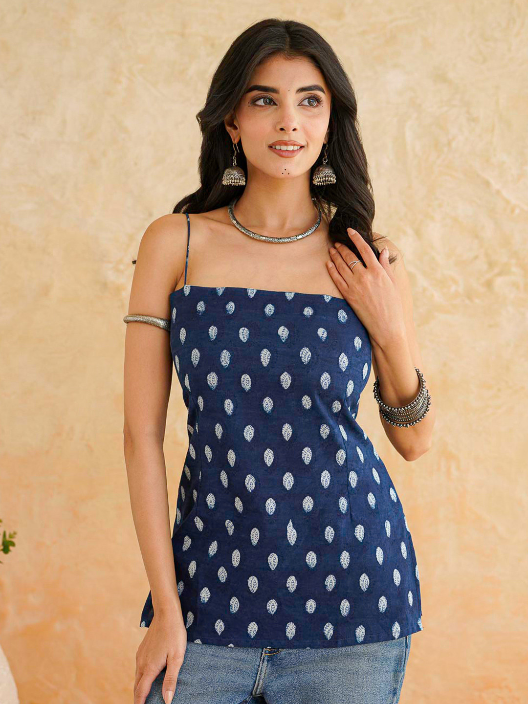 GOODHAND Women Floral Printed Halter Neck Sleeveless Backless Cotton Kurti