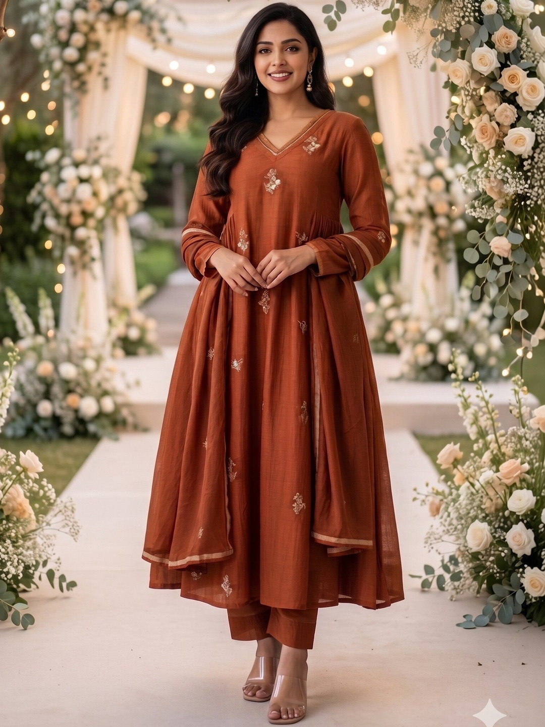 Keitra Women Ethnic Motifs Embroidered Regular Thread Work Kurta with Trousers & With Dupatta