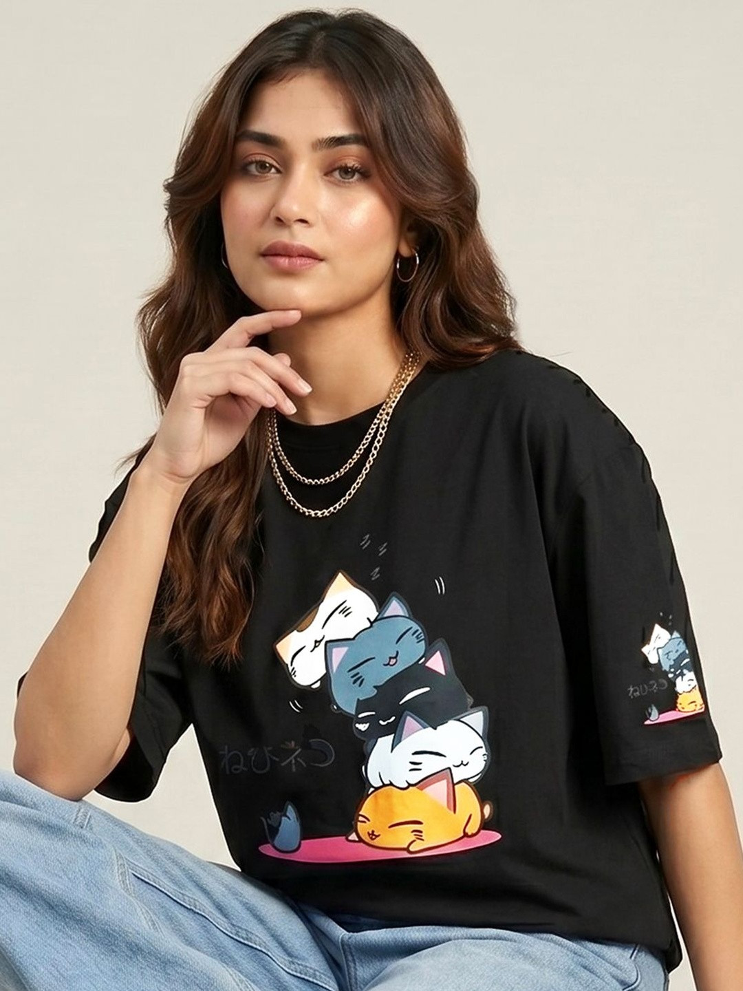 ADDYVERO Women Printed Drop-Shoulder Sleeves T-shirt