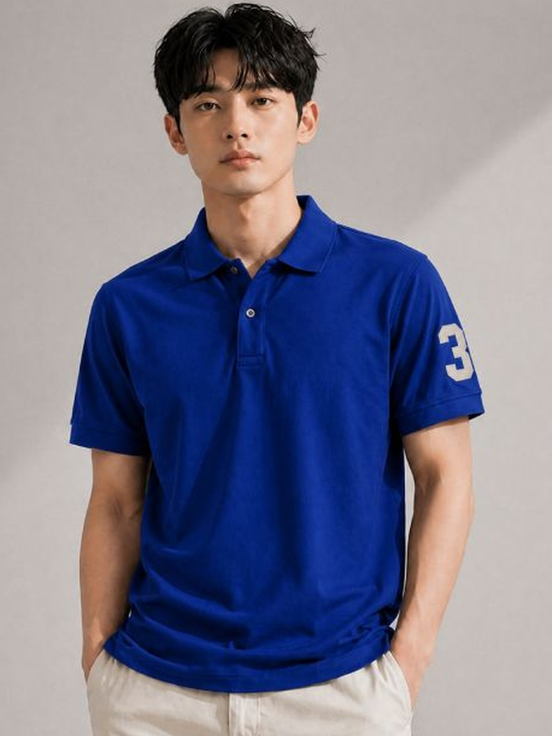 fashlook Blue Polo Collar T-shirt with Brand Logo