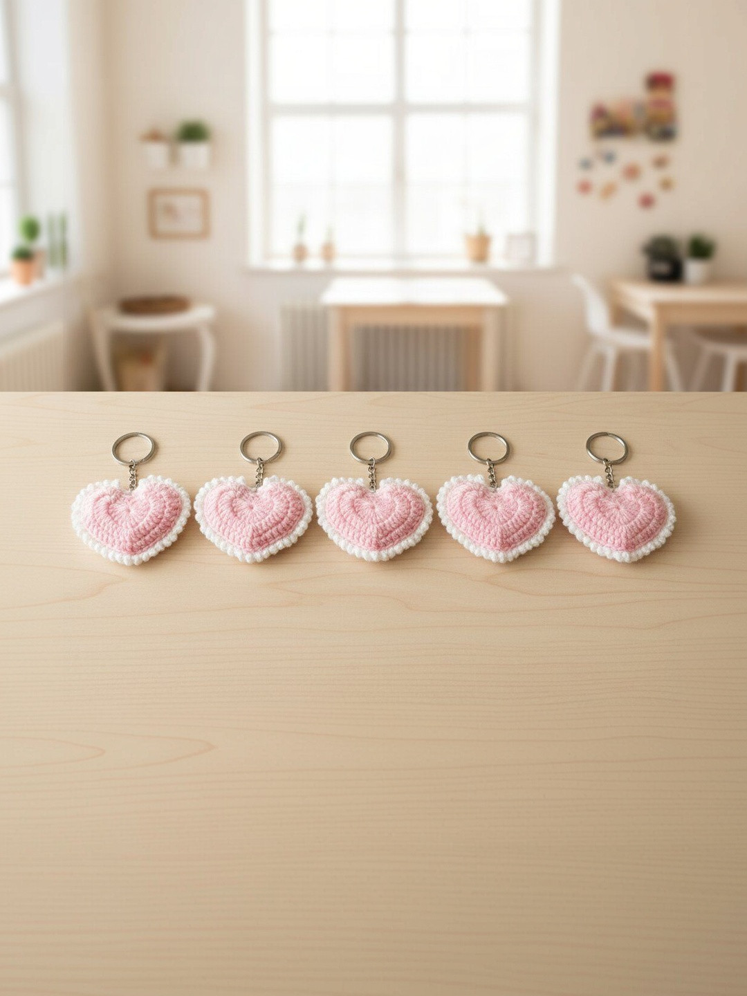 Qrixloom Set Of 5 Crochet Heart Design Keychains