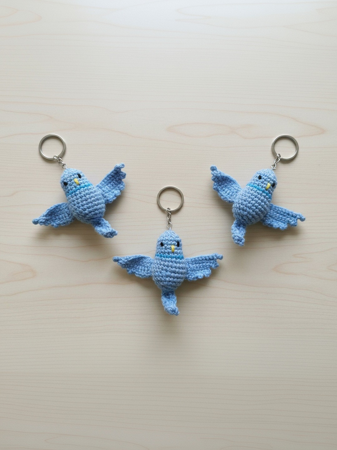 Qrixloom Set Of 3 Crochet Bird-Wings Design Keychains