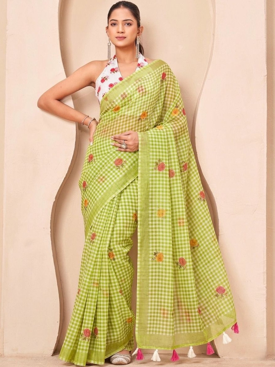 Sanwariya Silk Checked Embroidered Saree