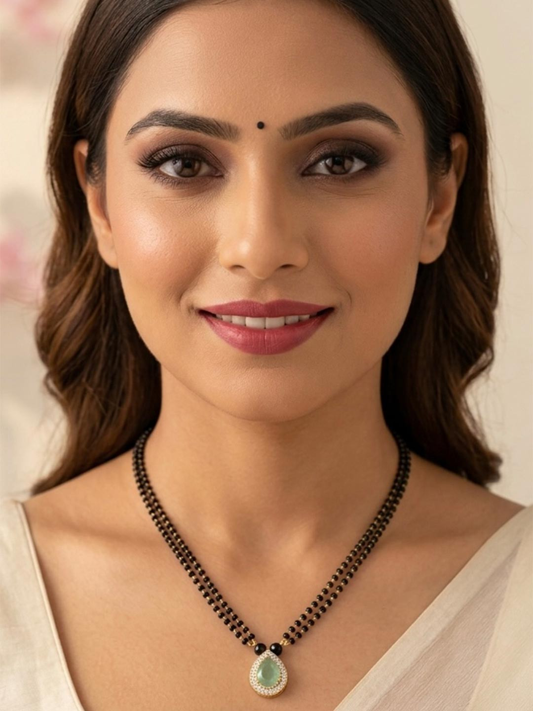 JEWELOPIA Gold-Plated Artificial Stones and Beads Mangalsutra