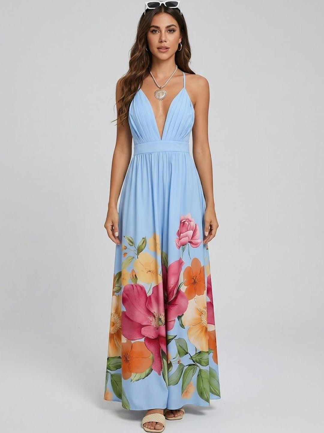 bebe Floral Print Fit & Flare Maxi Dress