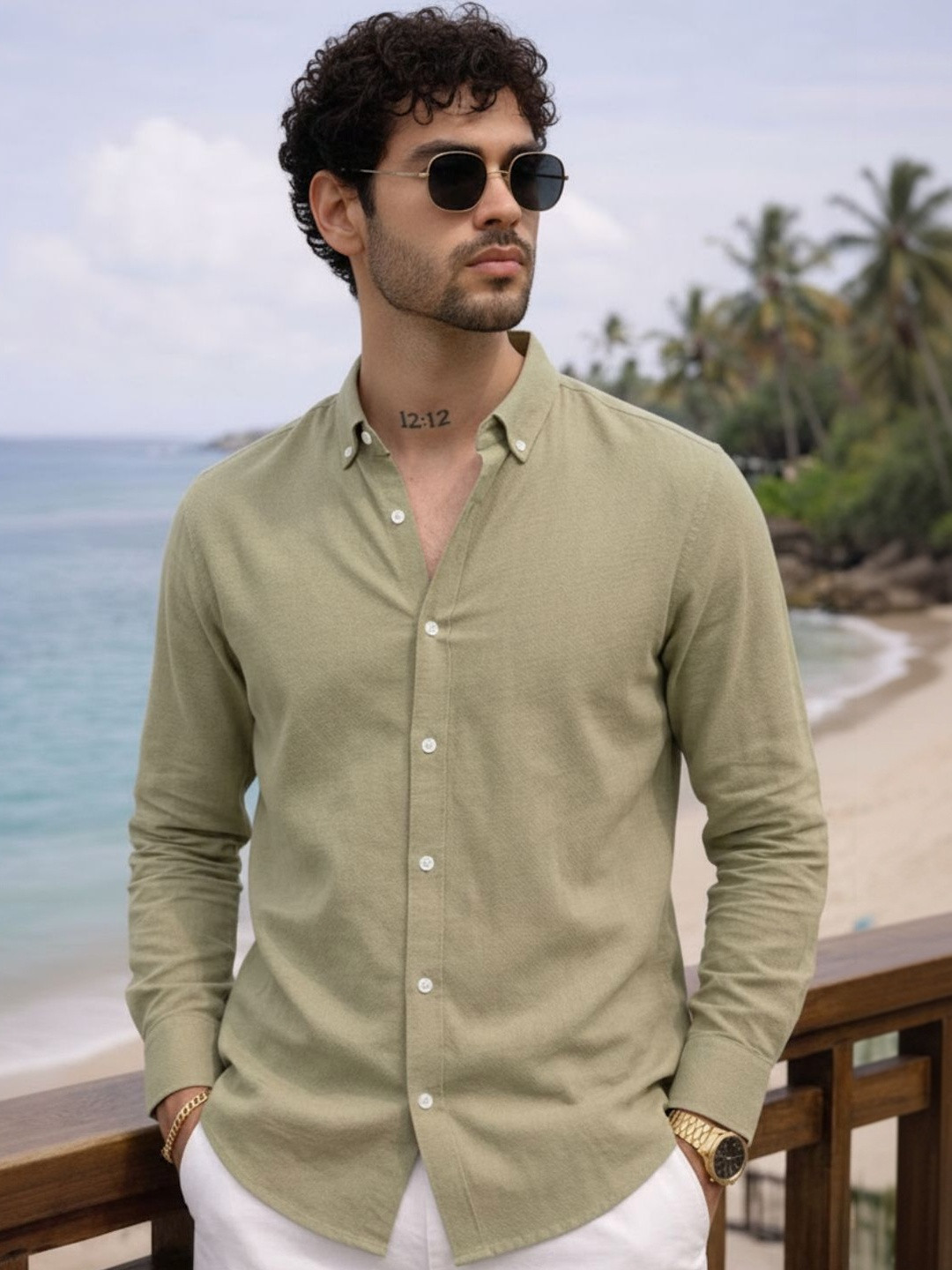 Rigo Men Oyester Solid Cotton Button-Down Collar Full Sleeve Shirt