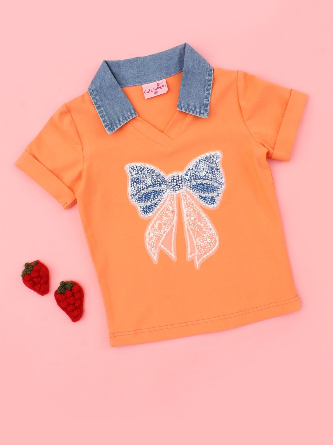 CUTECUMBER Girls Orange Cotton Tops