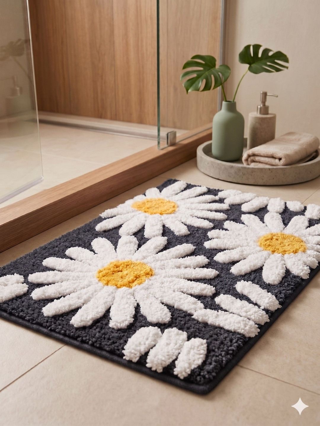 AaHo Decor Daisy Flora Ultra-Soft Plush Bathroom Rug Anti-Slip High Absorbent 40x60 cm