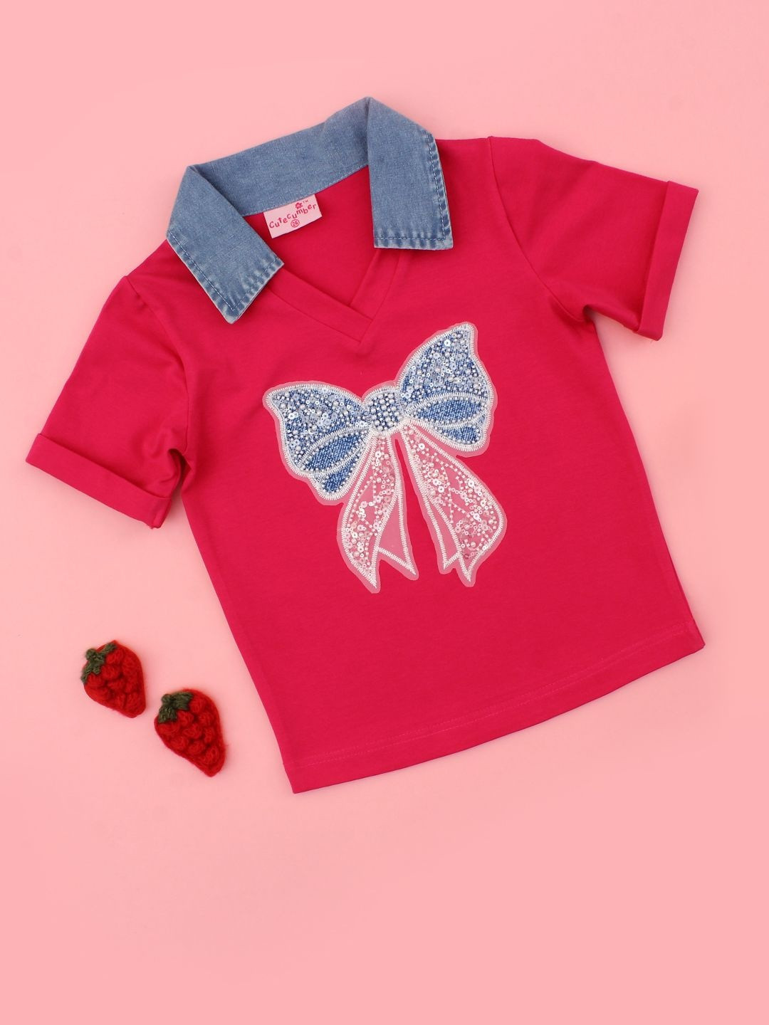 CUTECUMBER Girls Fuchsia Cotton Tops