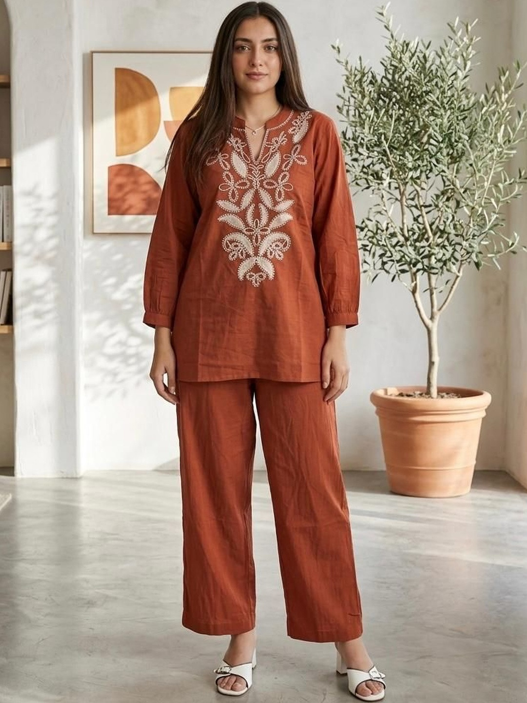 MILAAV Bohemian Embroidered Tunic with Palazzos