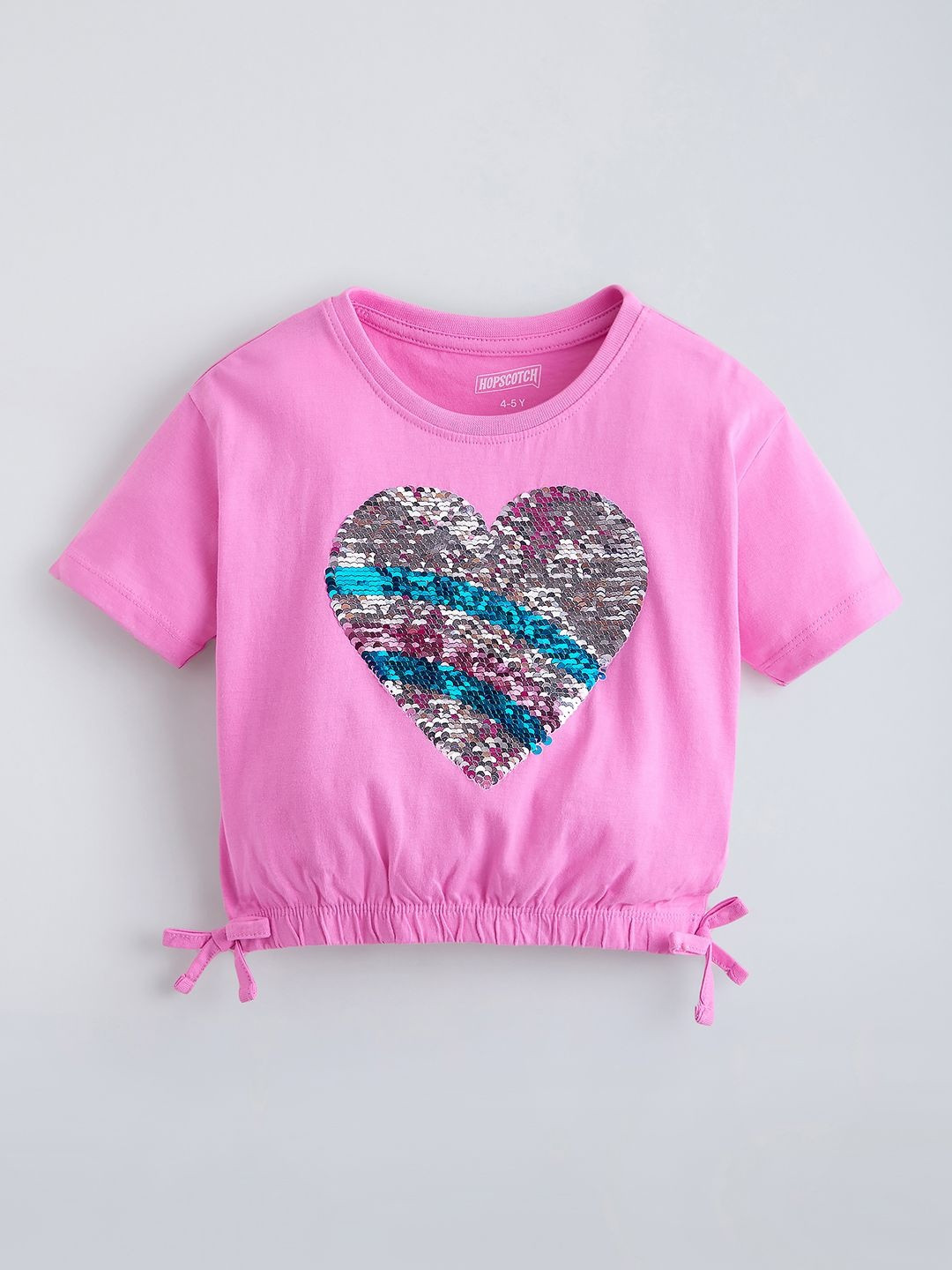 Hopscotch Reversible Heart Sequined Cotton T-shirt
