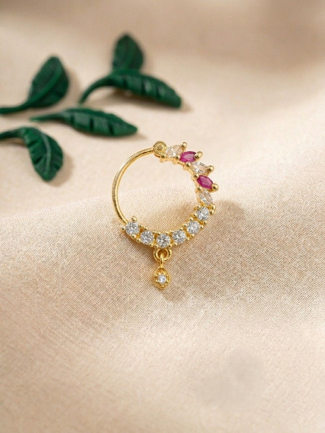 TANAIRA Gold-Plated American Diamond Ring Nosepin