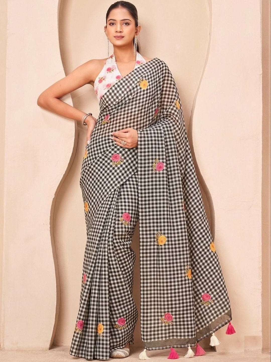 Sita Checked Embroidered Saree